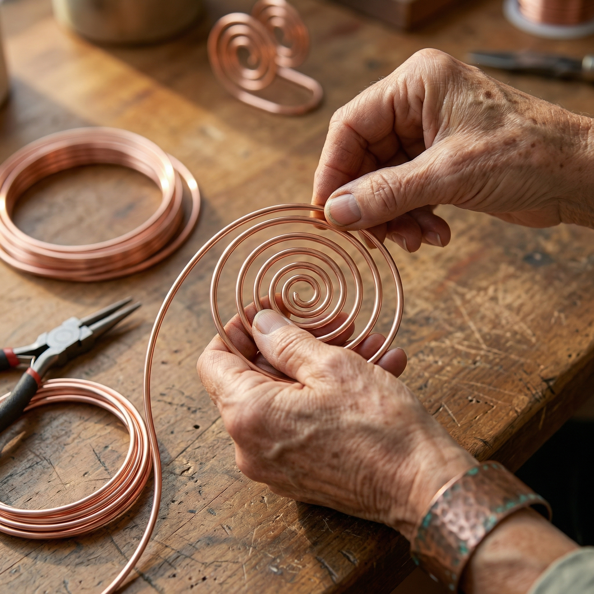 Spirale en cuivre pour les mains de Vera